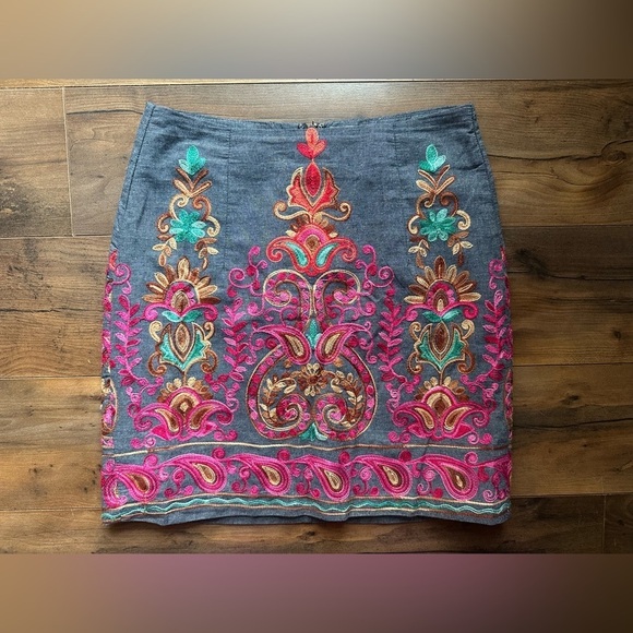 entro Dresses & Skirts - Entro Embroidered Denim Mini Skirt Boho Festival Western Anthro S
